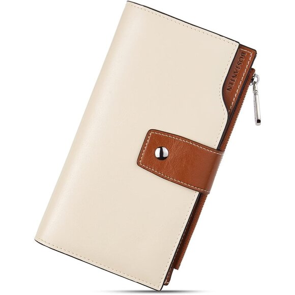 Capacity Trifold Card Holder Ladies Phone Clutch 1-AA-Beige with Brown